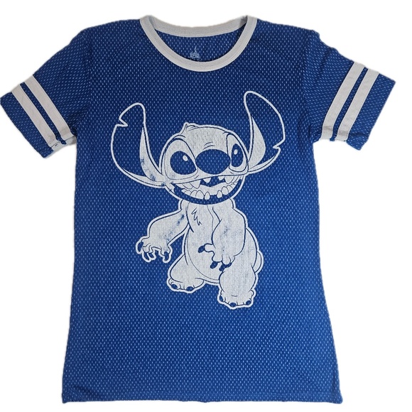 Disney Parks Shirt Womens Small Blue Stitch Lilo & Stitch Ringer Football Tee - Picture 1 of 6